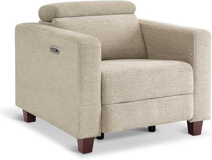 MCombo Zero Wall Recliner Chair Wall Hugger Power Recliner Chair with Adjustable Headrest High Wood Leg USB &amp Type C Dual Charge Ports for Living Room Small Spaces HL128 (Textile Beige)