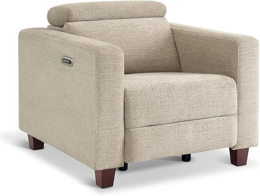 MCombo Zero Wall Recliner Chair Wall Hugger Power Recliner Chair with Adjustable Headrest High Wood Leg USB &amp Type C Dual Charge Ports for Living Room Small Spaces HL128 (Textile Beige)