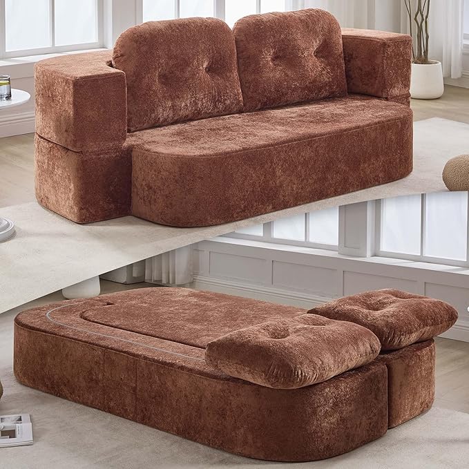78.7 W Boneless Cloud Loveseat Sofa 2 in 1 Convertible Floor Folding Couch Bed No Assembly Compressed Foam Lounge Sofa Sleeper for Dorm Apartment Office Bedroom Living Room Small Spaces