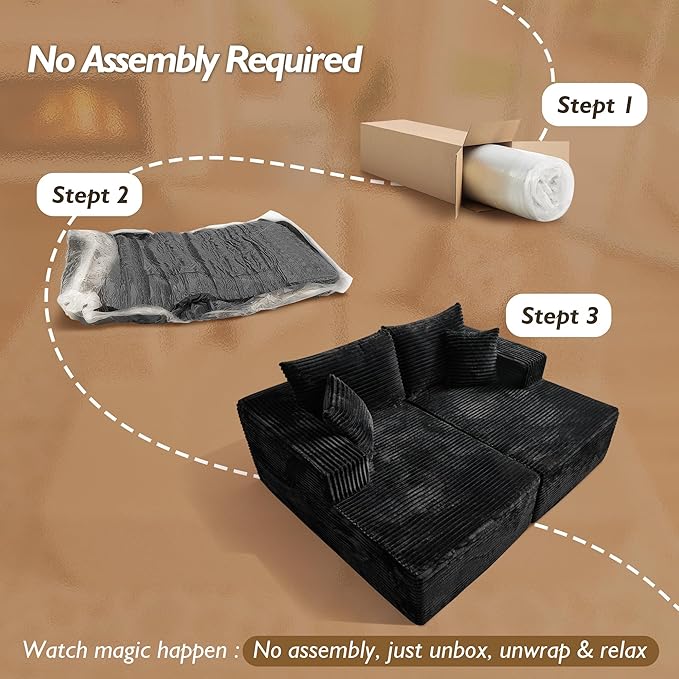 Weaxty Oversized Chaise Lounge Chair Indoor 81 Cloud Plush Modular Sectional Sofa Bed Modern Loveseat Sleeper Chair Fluffy Sofa for Living Room Bedroom No Assembly Required 2PCS Black