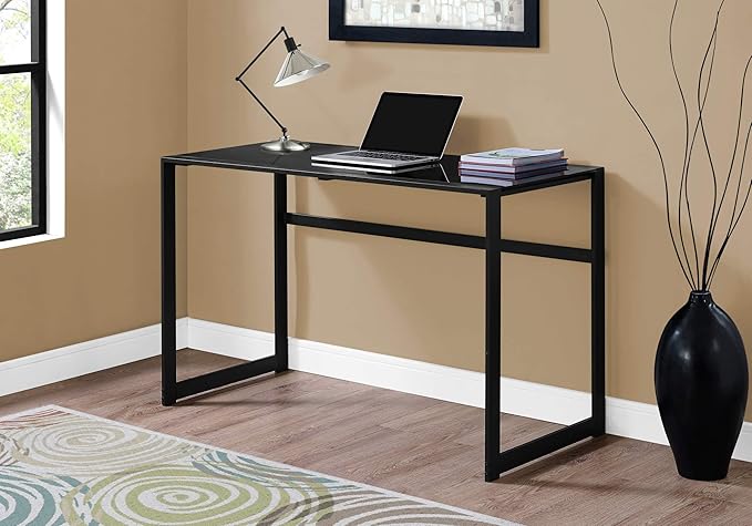 Computer Desk Home Office Laptop 48 l Work Black Tempered Glass Black Metal Contemporary Modern