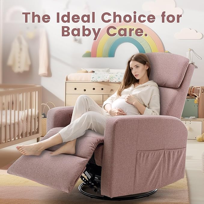 Power Swivel Recliner Chairs for Adults Electric Glider Rocking Chair Nursery Glider Recliner Nursery Chair with Classified Side Pocket Nursery Rocking Chairs with USB and Type-C Ports