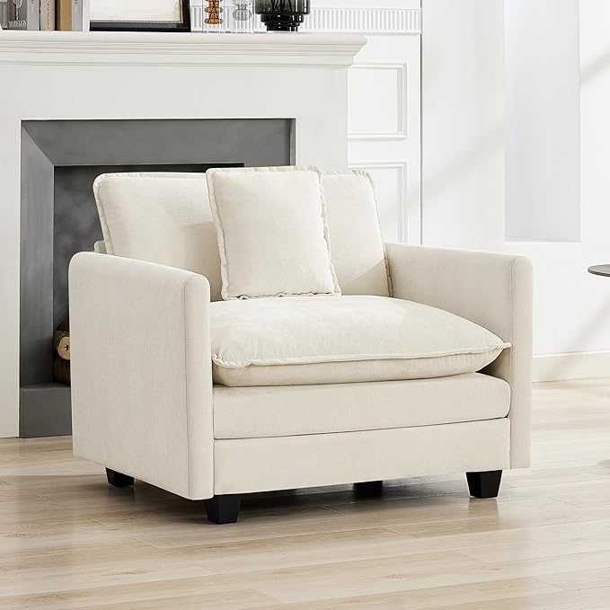 41'' Modern Chenille Oversized Chair Upholstered Accent Living Room Chair with Extra Thicked Deep Seat Single Lounge Chair for Bedroom Small Apartment Beige