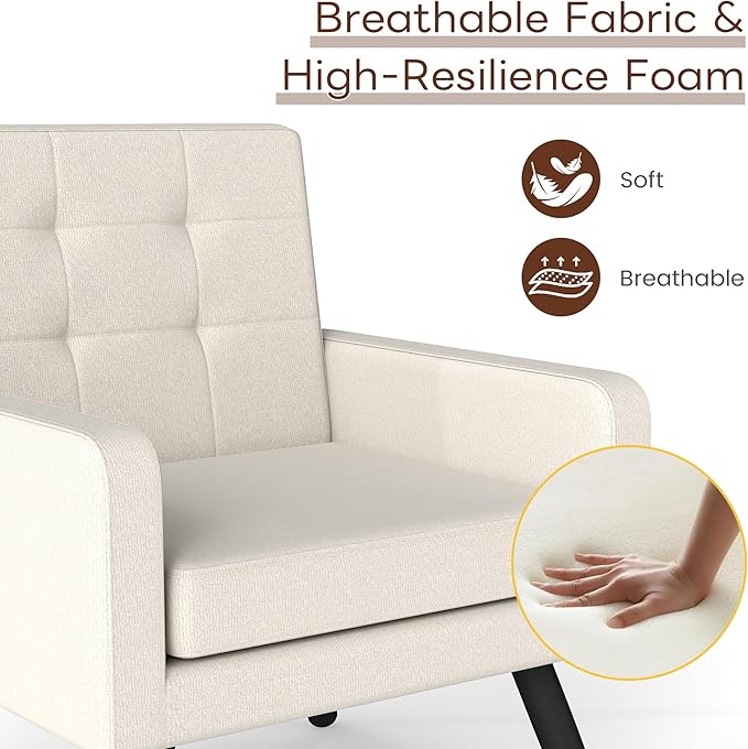 Accent Chair for Living Room Set of 2 Mid-Century Modern Comfy Upholstered Armchair with Large Seat Single Sofa Reading Chair 496 Lb. Weight Capacity for Bedroom Apartment Cream