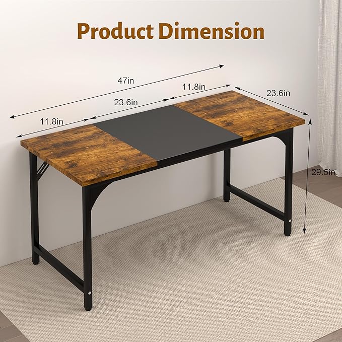 AZN Office Desk Office Desk 47'' Carbon Fiber Desktop Computer Desk 24'' Wide Computer Desk w/Large Legroom Home Office Desks for Work Writing Study Gaming Waterproof &amp Scratch-Resistant Surf