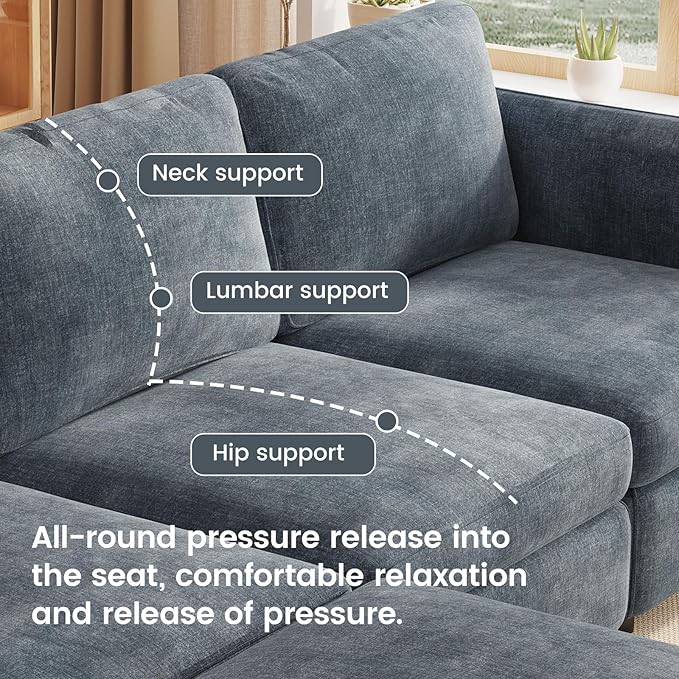 Guyii U Shaped Modern Sofa with 2 Storage Ottomans Blue Modular Sectional Sofa Couch 5 Seater Deep Seat Convertible Sofa for Living Room Bedroom Apartment Office