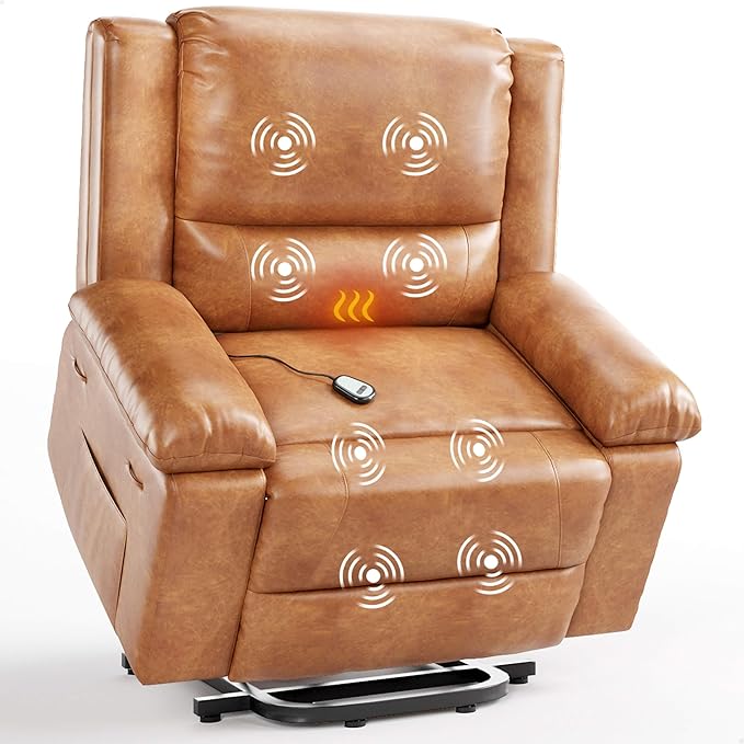 GarveeHome Power Lift Recliner Chair - Heat and Massage Electric Lift Recliner for Elderly &amp Mobility Impaired Adjustable Back and Legs Heavy Duty Lift Chair for Seniors