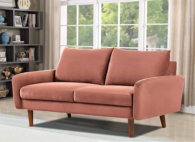 Kent Velvet Loveseat Sofa for Modern Living Rooms and Compact Spaces Comfy 2 Seater Couch Studio Apartment Furniture with Sleek Design Rose