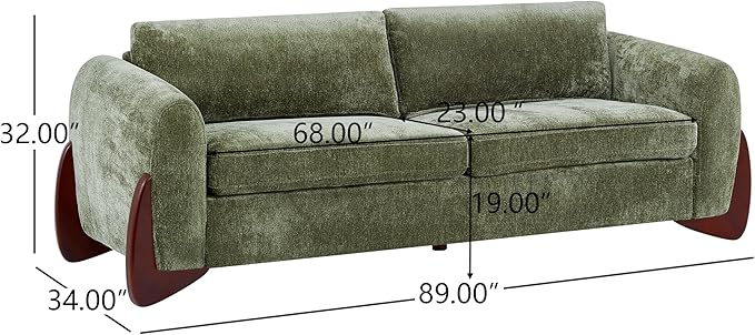 Christopher Knight Home Taki 89 Inches Sofa Couch Cozy Chenille Upholstered 3-Seater Sofa Wood Frame Couches Comfy Home Sofa Living Room and Office Lounge Seating with Armrests Olive Green