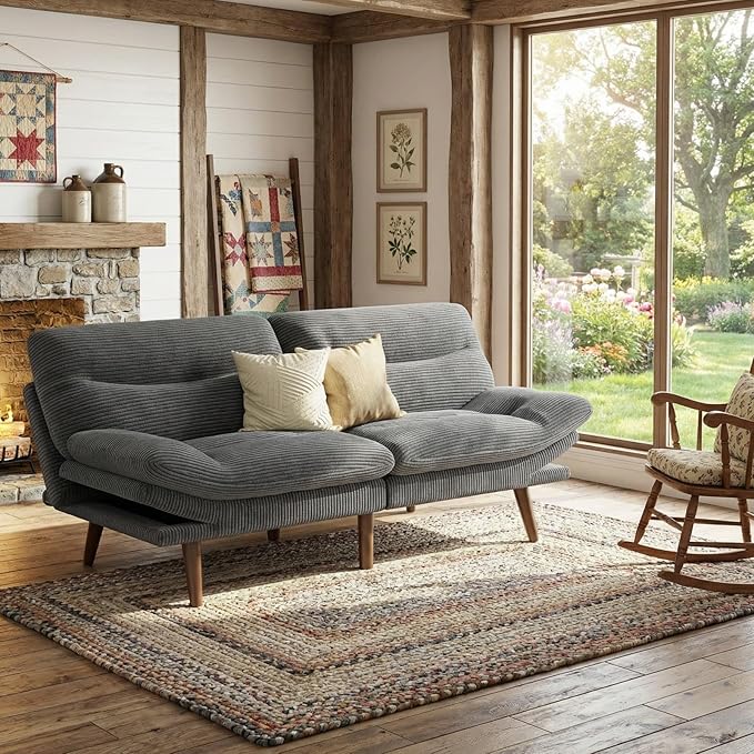 Marsail Futon Sofa Bed 66” Futon Couch with Adjustable Backrest &amp Armrests Convertible Small Sleeper Sofa Bed for Small Apartments Study Room Office Corduroy Loveseat Charcoal Gray