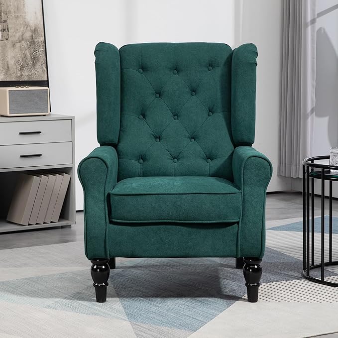 Button-Tufted Accent Chair Dark Green Wingback Chair Thick Padded Seat &amp Rounded Armrests Modern Living Room &amp Bedroom Chair