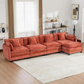 146.5 Orange Modular Sectional Sofa 4 Seater Large Sectional Couches for Living Room Chenille Fabric Oversized Cloud Couch with Ottoman Deep Seat Home Sofas Set Sofá Moderno L Shaped
