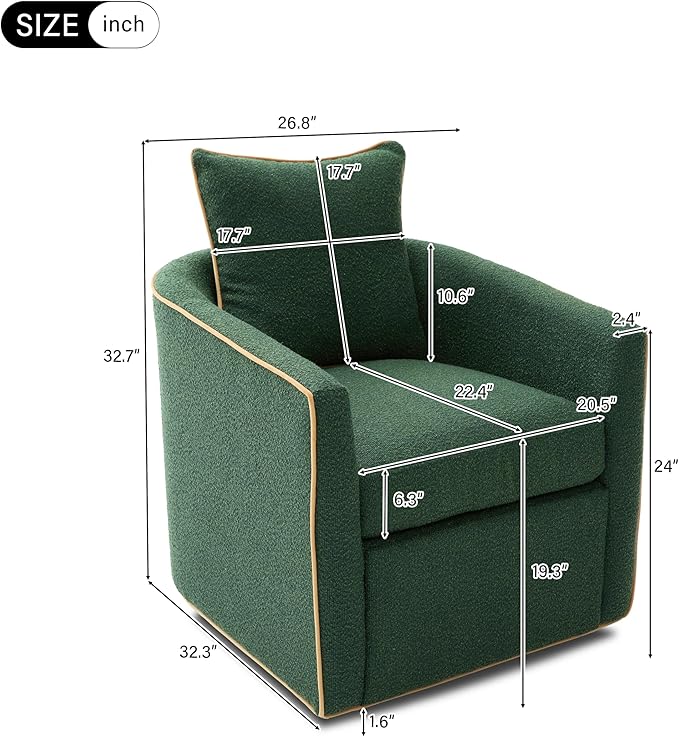 360° Swivel Accent Chair with Curved Armrest Bouclé Upholstered Club Chair Barrel Sofa Chair for Living Room Reading Corner Small Spaces (Green13)