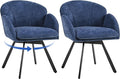 Yaheetech Swivel Accent Chair Flower Chenille Armchair Vanity Chair Side Chair with 360-Degree Swivel Base and Seat Cushion for Living Room/Bedroom/Home Office/Makeup Blue Set of 2