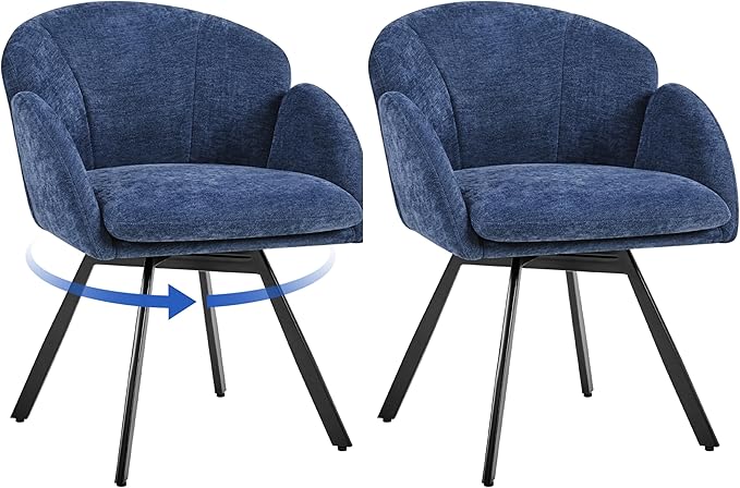 Yaheetech Swivel Accent Chair Flower Chenille Armchair Vanity Chair Side Chair with 360-Degree Swivel Base and Seat Cushion for Living Room/Bedroom/Home Office/Makeup Blue Set of 2