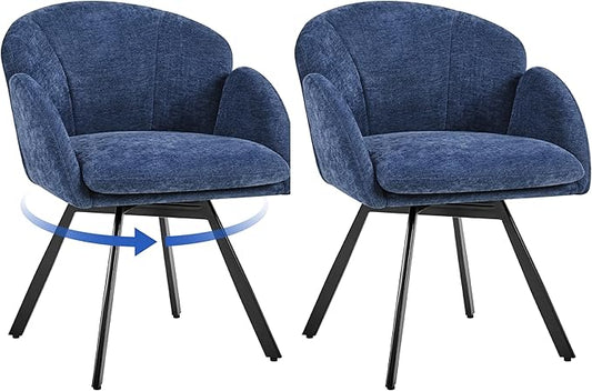 Yaheetech Swivel Accent Chair Flower Chenille Armchair Vanity Chair Side Chair with 360-Degree Swivel Base and Seat Cushion for Living Room/Bedroom/Home Office/Makeup Blue Set of 2