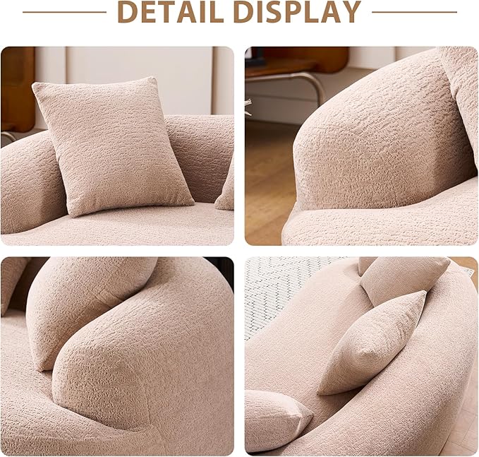 65 Curved Loveseat for Small SpacesBoneless Loveseat SofaWood Grain Chenille Fabric No Installation Requirement Curved Sofa Couch for ApartmentLiving RoomOffice (Apricot 65)