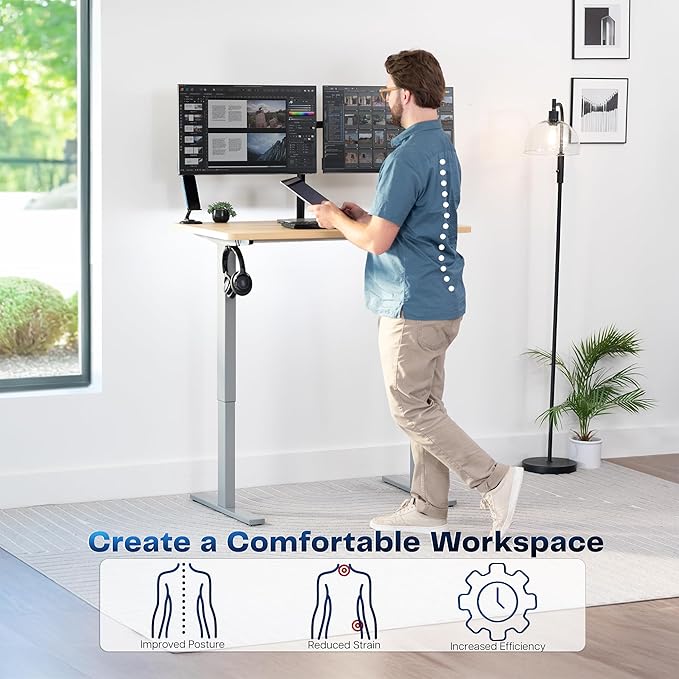 VIVO Electric 43 x 24 in Standing Desk Memory Height Adjustment 1B Series Holds 220 lbs One-Piece Light Wood Top Gray Frame DESK-KIT-1G4C
