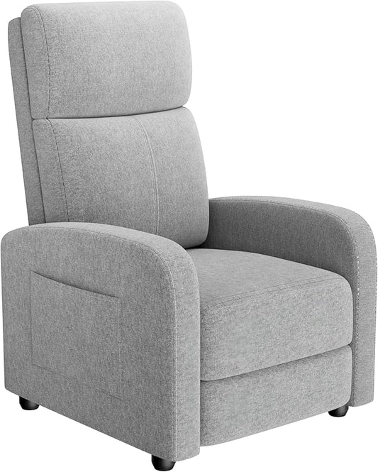 Recliner Chair for Adults Adjustable Push Back Reclining Chair Padded Seat &amp Lumbar Support Fabric Upholstered Single Sofa with Side Pocket for Living Room Bedroom Home Theater