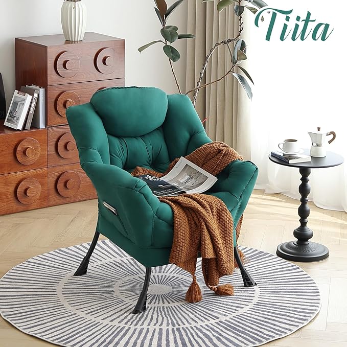 Tiita Lazy Chair Green Modern Large Accent Armchair Comfy Leisure Sofa Reading Chair for Bedroom Living Room Dorm Rooms Garden and Courtyard Green