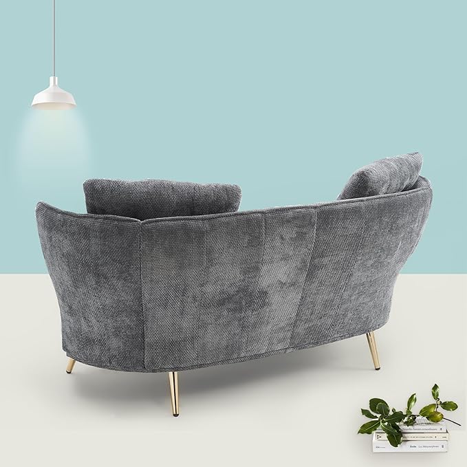 64“Modern Velvet Loveseat CouchFuton Small Sofa with Gold Metal Legs 2-Seater Upholstered Mini Sofa Couches for Small SpaceLiving Room Bedroom Office Dorm Studio Apartment Love Seat Couche (Grey-)