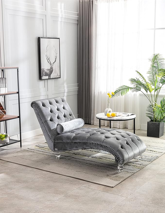 Leisure Velvet Concubine Sofa Accent Sofa Chaise Reclining Lounger Barrel Sofa with Acrylic Feet (Sliver)