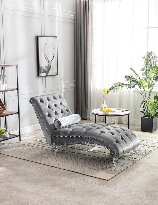 Leisure Velvet Concubine Sofa Accent Sofa Chaise Reclining Lounger Barrel Sofa with Acrylic Feet (Sliver)