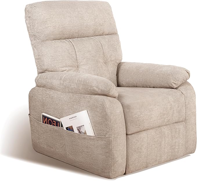 Claiks Oversized Recliner Chair Manual Recliner Chairs for Adults Reclining Chair with Thick Seat Cushion and Backrest for Living Room (Polyester Light Coffee)