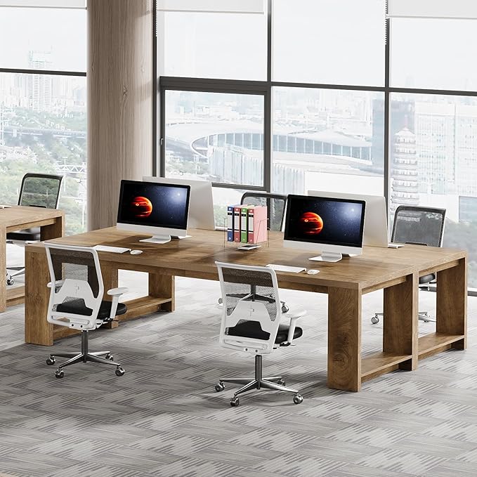 Tribesigns Two Person Desk 86.6 Inches Extra Long Desk Double Computer Writing Table Wood Large Desks Workstation for Home Office Natural Wood