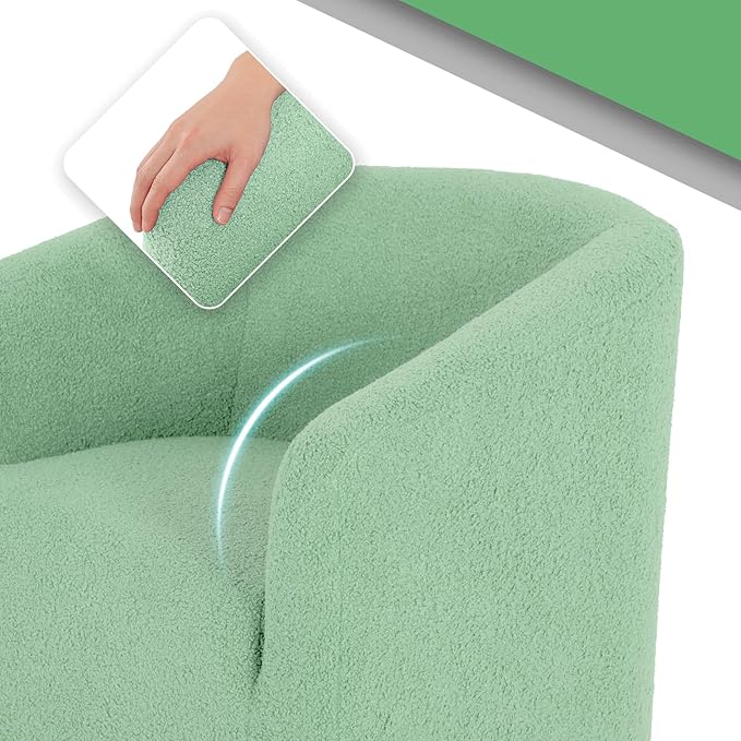 Modern Barrel Chair Furry Sherpa Accent Chair with Wood Legs Elegant Upholstered Armchair Single Sofa Chair for Bedroom Living Room Office Green