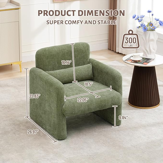 GarveeHome Accent Chair with Arms Modern Chenille Fabric Living Room Chair28.5 X 27 in Comfy Accent Chair Upholstered Armchair Leisure Single Sofa Chair for Bedroom Office ApartmentGreen