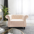 RARZOE Contemporary Velvet Chesterfield Chairs Chesterfield Velvet Club Chair Chesterfield Button Tufted Velvet Scrolled Arms Accent Chair with Nailhead Trim for Living Room Bedroom Office(Beige)