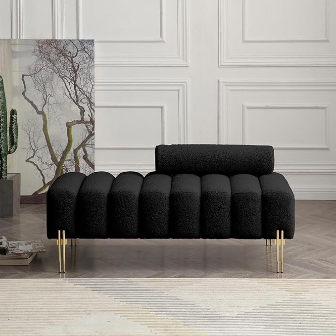 53.2 Modern Loveseat Sofa CouchUpholstered Couch Bench with Golden Legs and Adjustable BackrestSherpa Small Couches for Living Room Bedroom Office (Black)