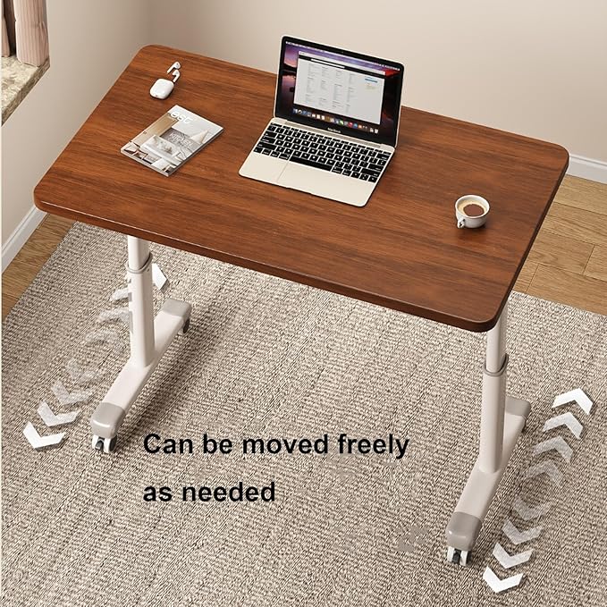 Manual Adjustable Desk Standing Desk Study Table Gaming Desks Movable Writing Table Computer Desks for Home Office Workstation Multifunctional Bedside Table(Dark Brown80cm/31.49in)