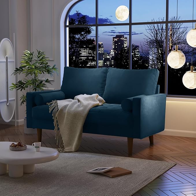 SILKIR Velvet Loveseat Sofa Love Seats Furniture for Small Spaces Mid-Century Modern Loveseats for Living Room Love Seat Couch 58 Inches Prussian Blue