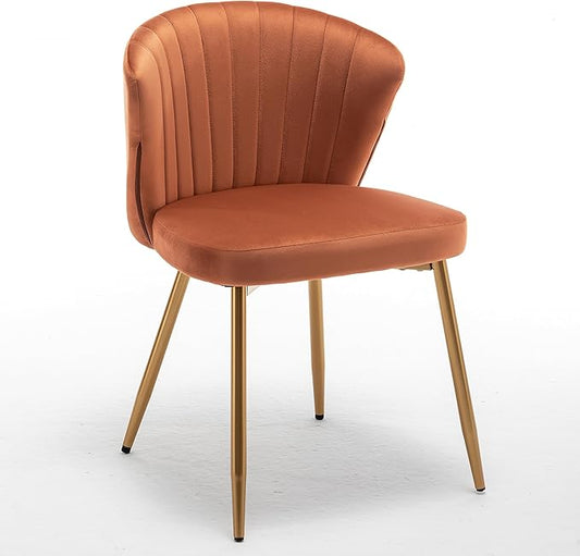 Modern Velvet Accent Chair for Living Room Bedroom Entryway or Small Spaces with Channel-Tufted Design Comfortable and Trendy Armless Seat Red Orange
