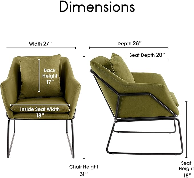 Elle Decor Odile Accent Chair Plush Back Cushion Black Metal Frame Modern Living Room Upholstery Furniture