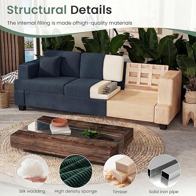 YOUDENOVA Sofa 63” Comfy Loveseat Sofa with Deep Seats Couch for Living Room Modern Sleeper Couch Blue Corduroy