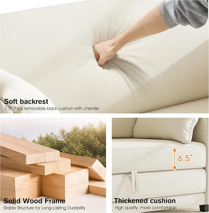 65 Loveseat Sleeper Sofa Bed Chenille Convertible Sofa Bed for Small Spaces Folding Couch Bed with Deep Seat Solid Frame Pull Out Floor Couches for Living Room Beige
