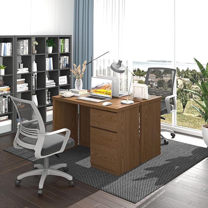 furtble Computer Desk with Drawers 43 Inch Wood Work Desk Home Office PC Desk Workstation with Storage Modern Computer Table for Bedroom Living RoomClassic Oak