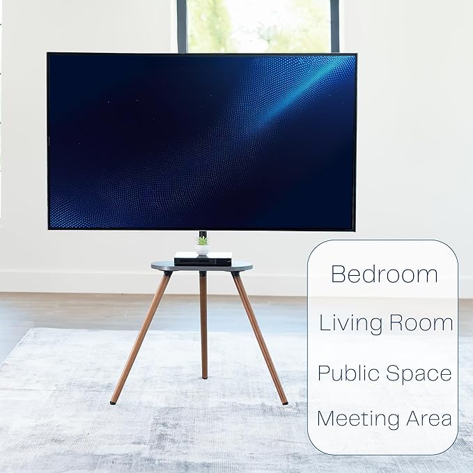 VIVO Artistic Easel 43 to 65 inch LED LCD Screen Studio TV Display Stand TV Mount with Swivel and Storage Shelf Tripod Base Black Bracket Dark Walnut Legs STAND-TV65A-S