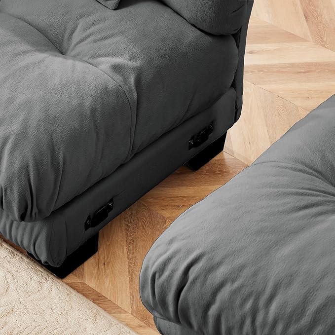KEIKI 133 Sectional Sofa with Removable Ottomans Gray 5 Seat U Shaped Sleeper Cloud Couch Set Comfy Chenille Upholstered Modular SofaBed for Apartment Living Room Throw Pillows Dark Grey