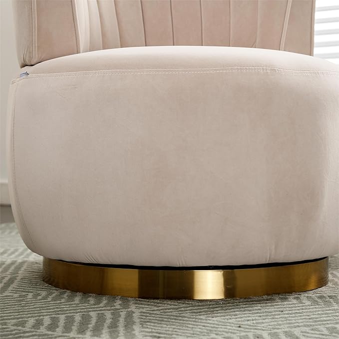 Small Barrel Chair Swivel Barrel Chair with Thicken Backrest Round Accent Chair for Living Room Bedroom Office Comfortable Velvet Fabric Soft High-Density Foam Padding (Beige)
