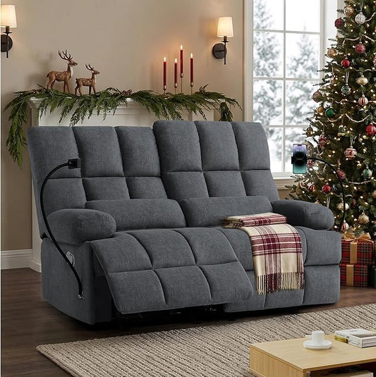 Rocker Recliner-Loveseat Recliner SofaCat-Proof Reclining Loveseat with Phone Holder RV Douber Recliner Sofa for Home TheaterLiving Room (Gray-2 Seater) | Rocker Recliner Phone Holder