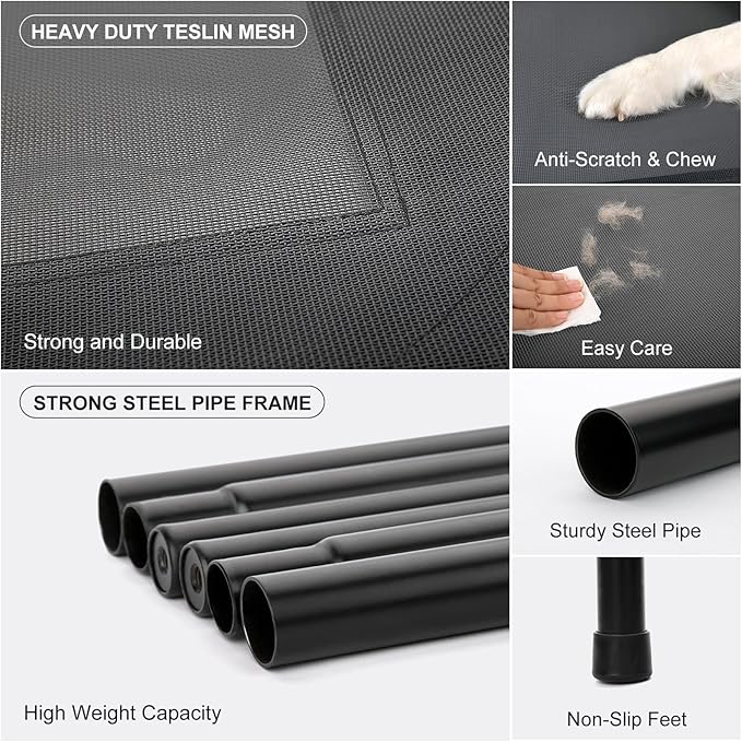 50 Lx32 Wx8 H Cooling Elevated Dog Bed for Large Dogs with Non-Slip Floor Protectors &amp Breathable Mesh Raised Indoor &amp Outdoor Dog Cot Pet Hammock Grey