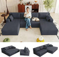 124 Corduroy U-Shaped Sectional Sofa Modern Modular Boneless 4-Seater Couch with 6 Pillows Upholstered Deep Seat DIY Cloud Sofa for Living Room No Assembly Required (Dark Grey)