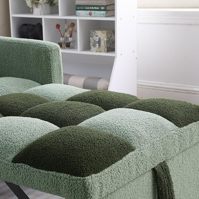Sleeper Chair Bed Multi-Functional Convertible Chair Sleeper Teddy Fabric Adjustable Single Pull Out Sofa Bed with Lumbar for StudioApartment BedroomLiving Room (Green)