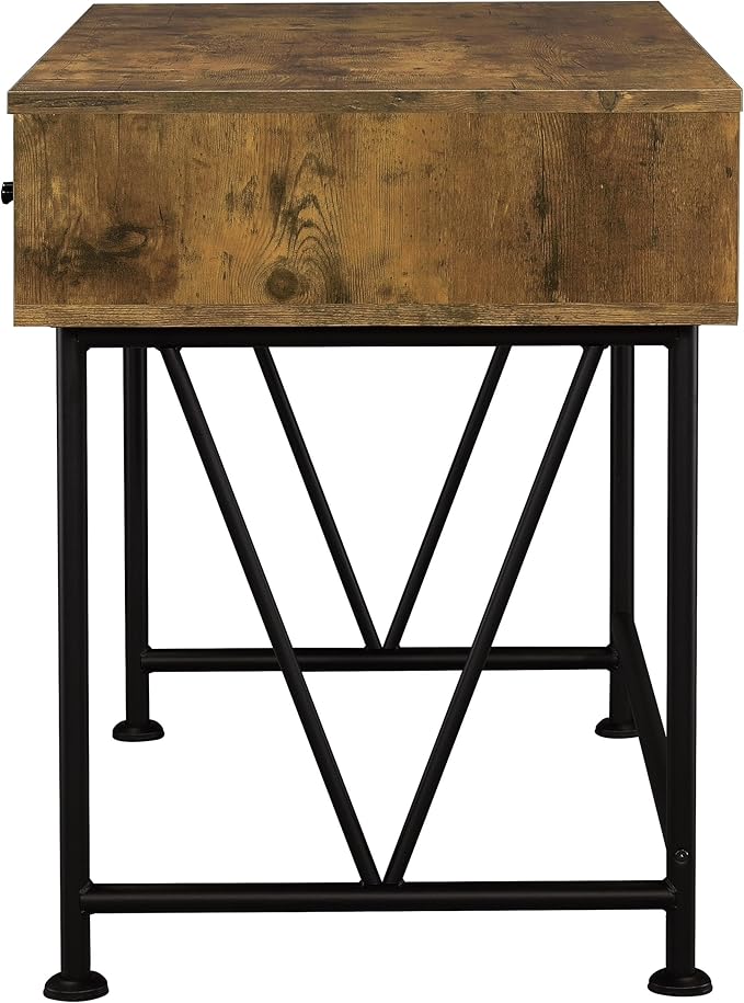 Coaster Home Furnishings - Analiese - Metal and Wood - 2-Piece Computer Desk and Bookcase Set with Three Storage Drawers Four-Shelf Bookcase - Farmhouse - Home Office - Rustic Nutmeg - 801541-S2