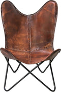 cuero Classy Handmade Dark Brown Leather Butterfly Chair Living Room- Side Hand Stich Leather Chair-Handmade with Powder Coated Folding Black Iron Frame (Cover with Folding Frame)