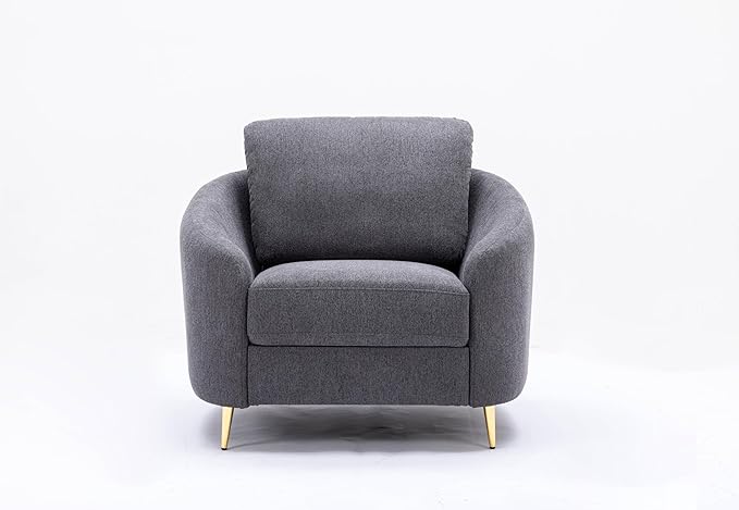 Modern Gray Linen Chair with Pocket Coil Seat for Living Room or Bedroom